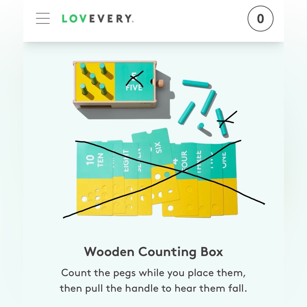 Lovevery Wooden Counting Box Replacement Parts-missing all cards and one peg